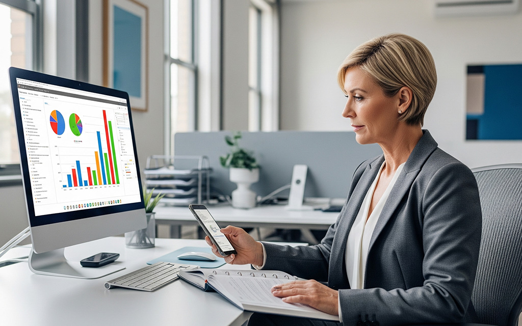 Office professional reviewing business data at a computer