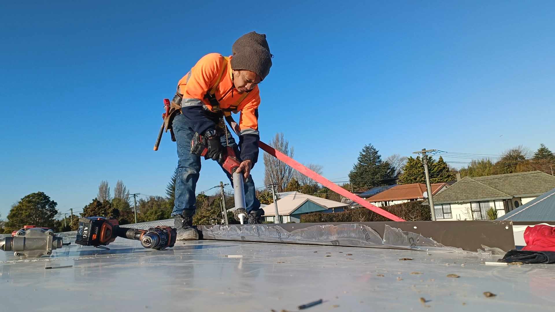 Construction worker finishing a concrete surface