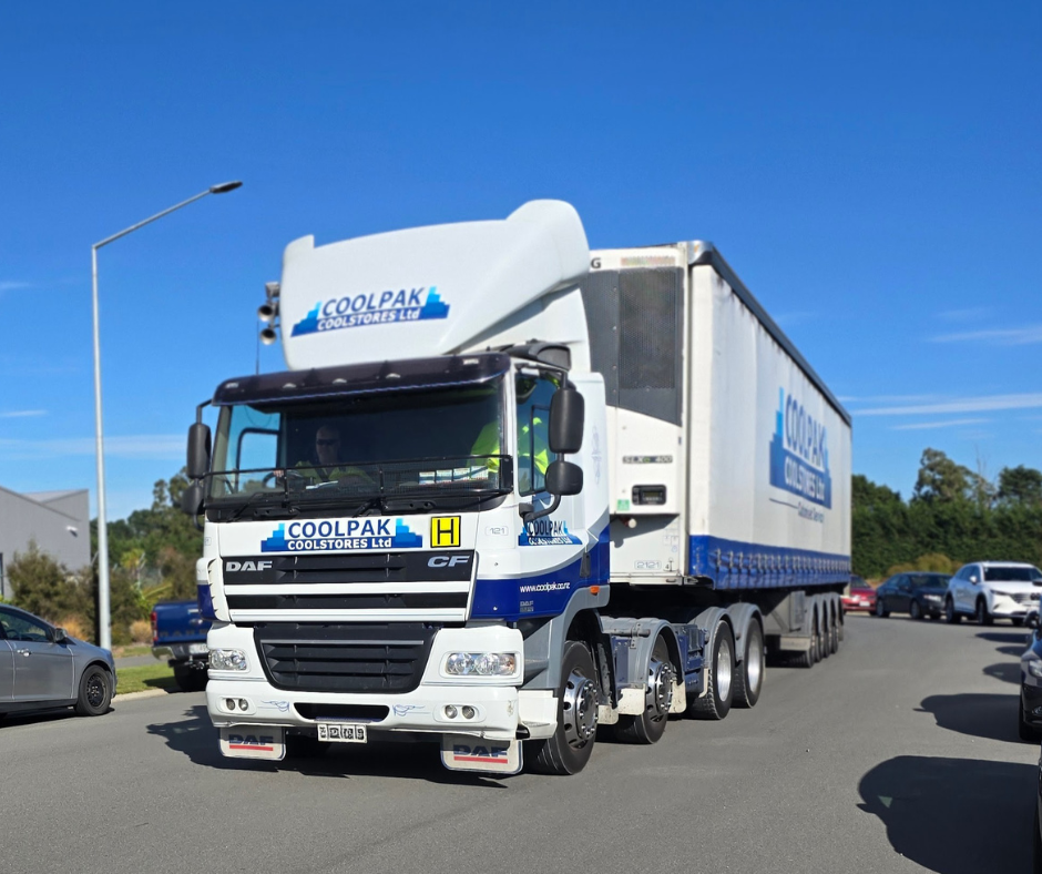 Freight truck parked in a transport yard